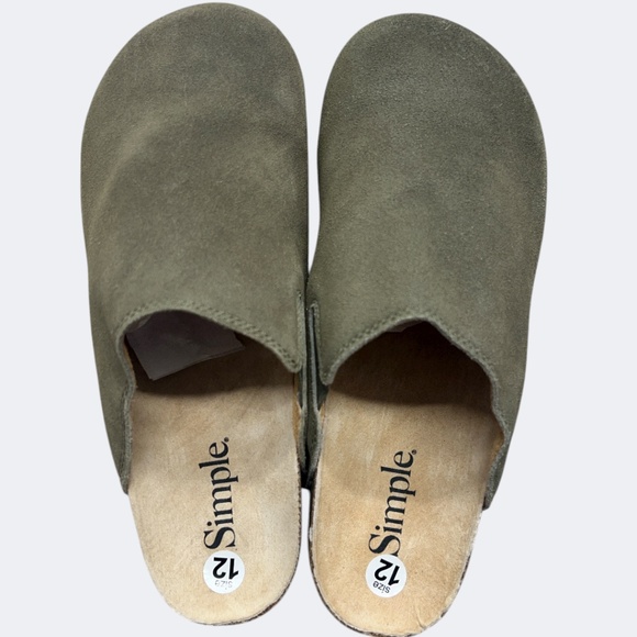 Simple Shoes Woens Size 12 Olive Green Suede Mule Clog Slip On Cork Footbed - Picture 2 of 9